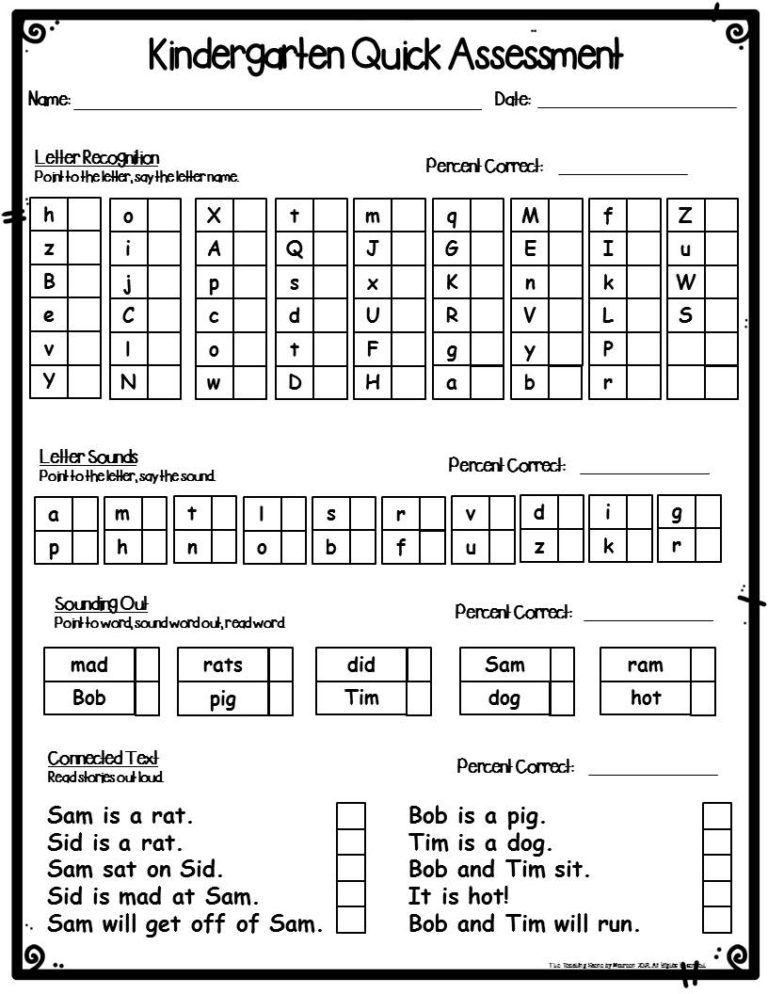 Free Printable Kindergarten Assessment Test